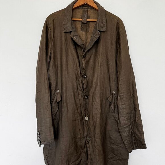 Transit Uomo Men's Large Waxed Linen Trench Coat Avant Garde Italian Designer L - Picture 1 of 8
